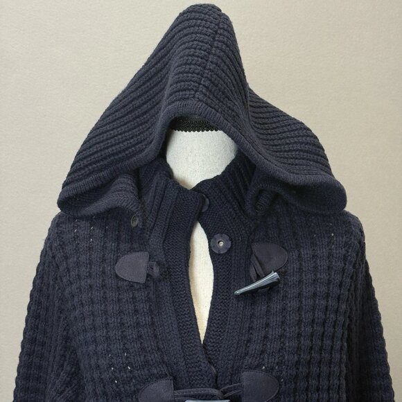 Tommy Hilfiger Waffle Chunky Knit Wool Bld Cardigan Womens L Sweater Collar Hood - Picture 9 of 11